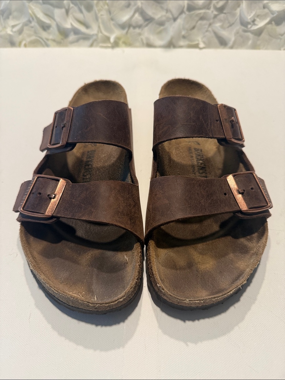 Birkenstock Brown Double-Buckle Nubuck Slides